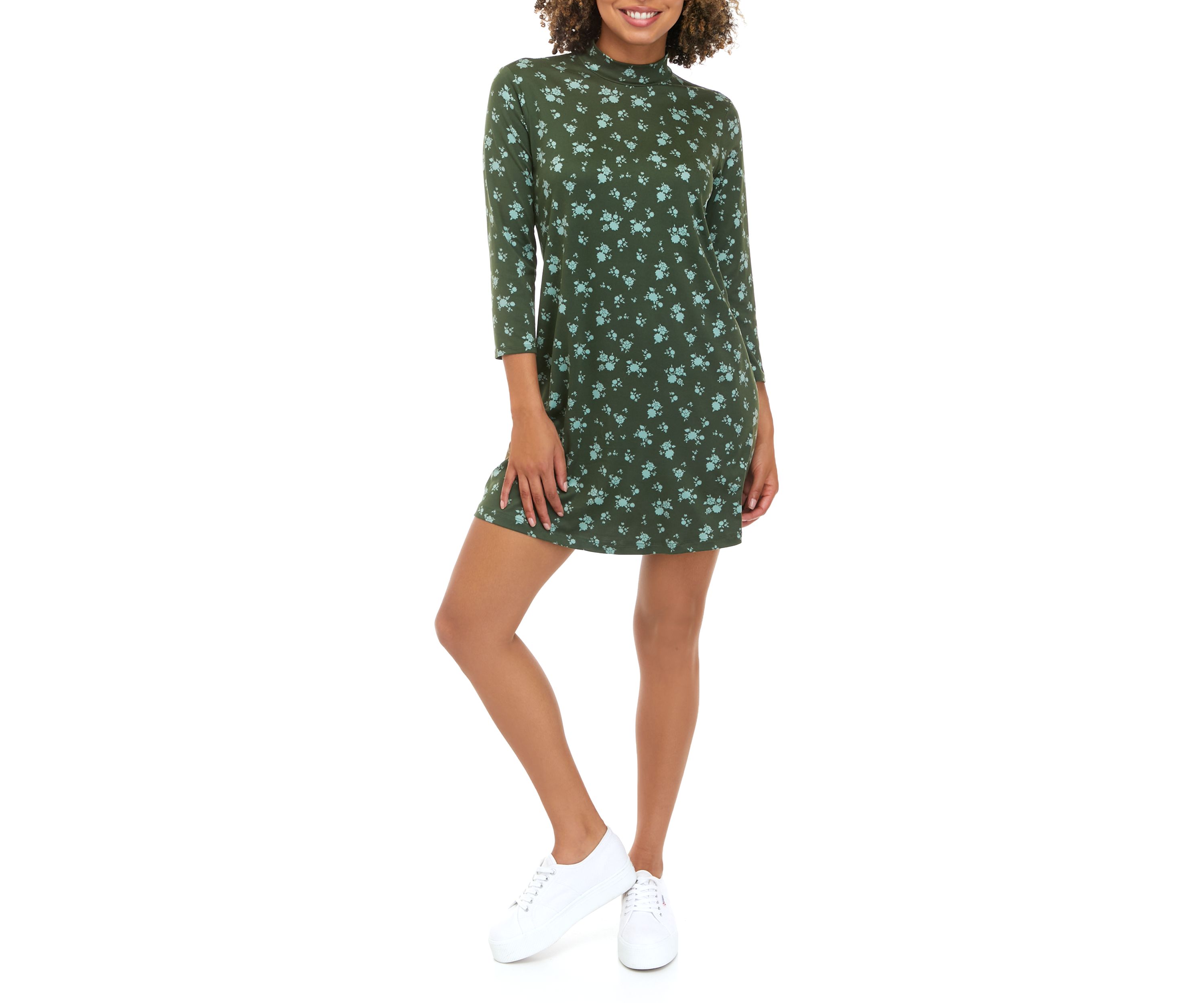 Juniors  Long Sleeve Mock Swing Dress