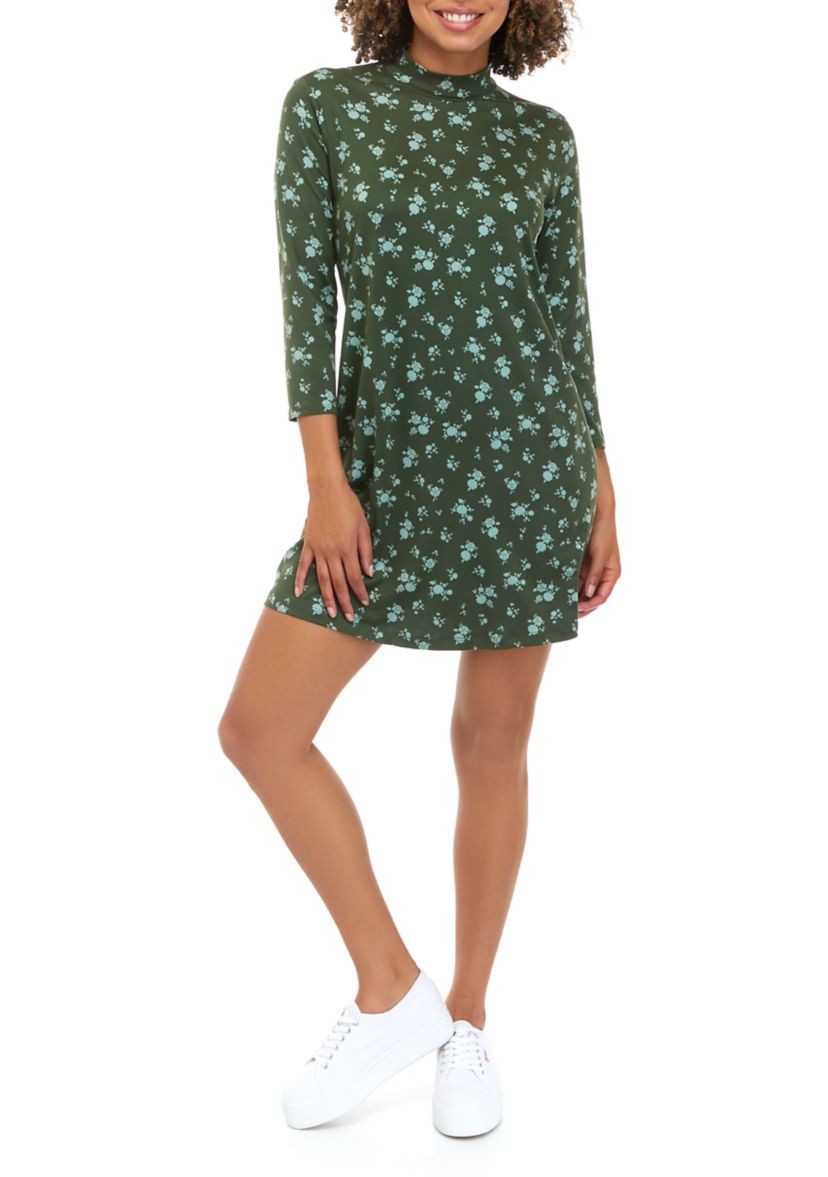 Juniors  Long Sleeve Mock Swing Dress