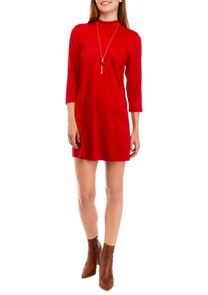 Juniors 3/4 Sleeve Dress with Necklace