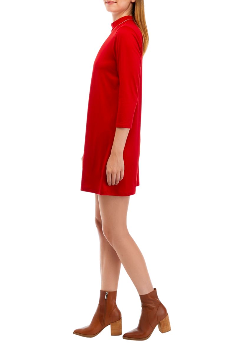 Juniors 3/4 Sleeve Dress with Necklace