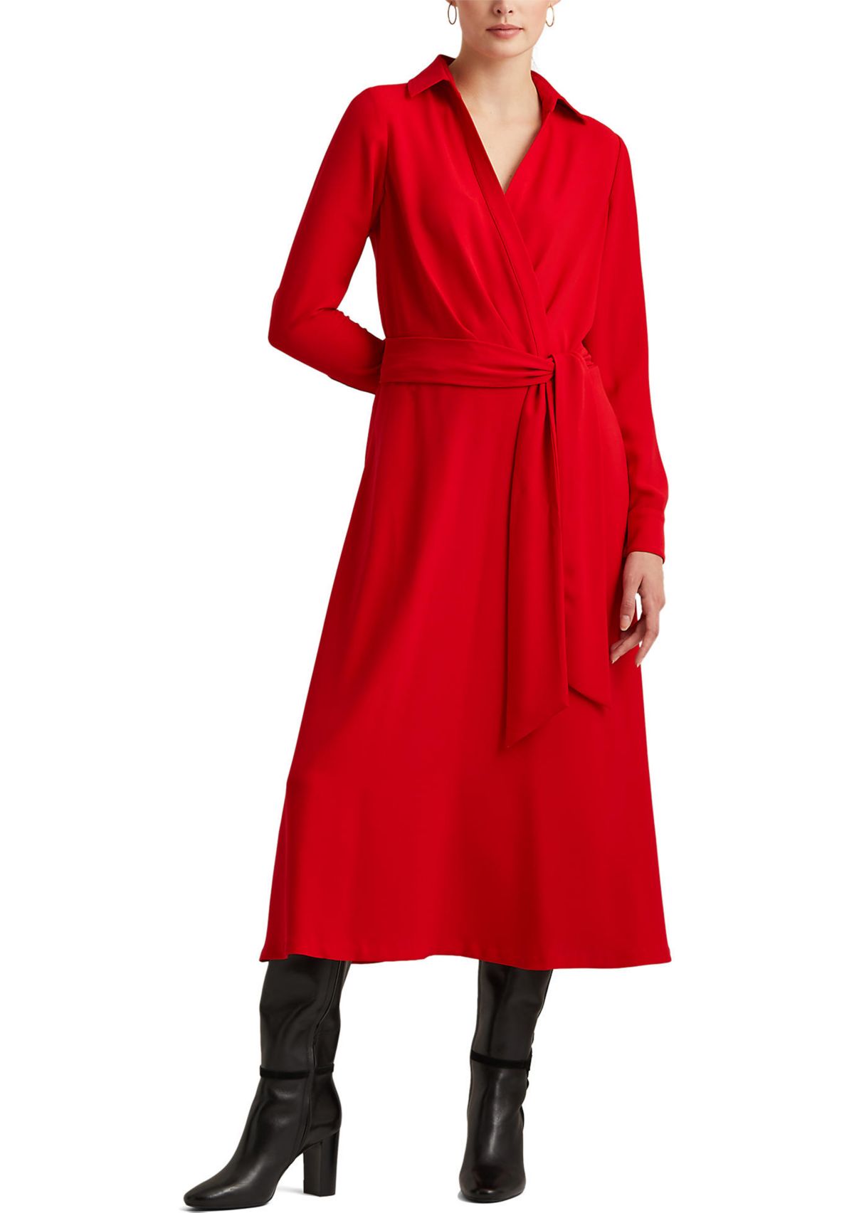 Womens Surplice Georgette Midi Dress
