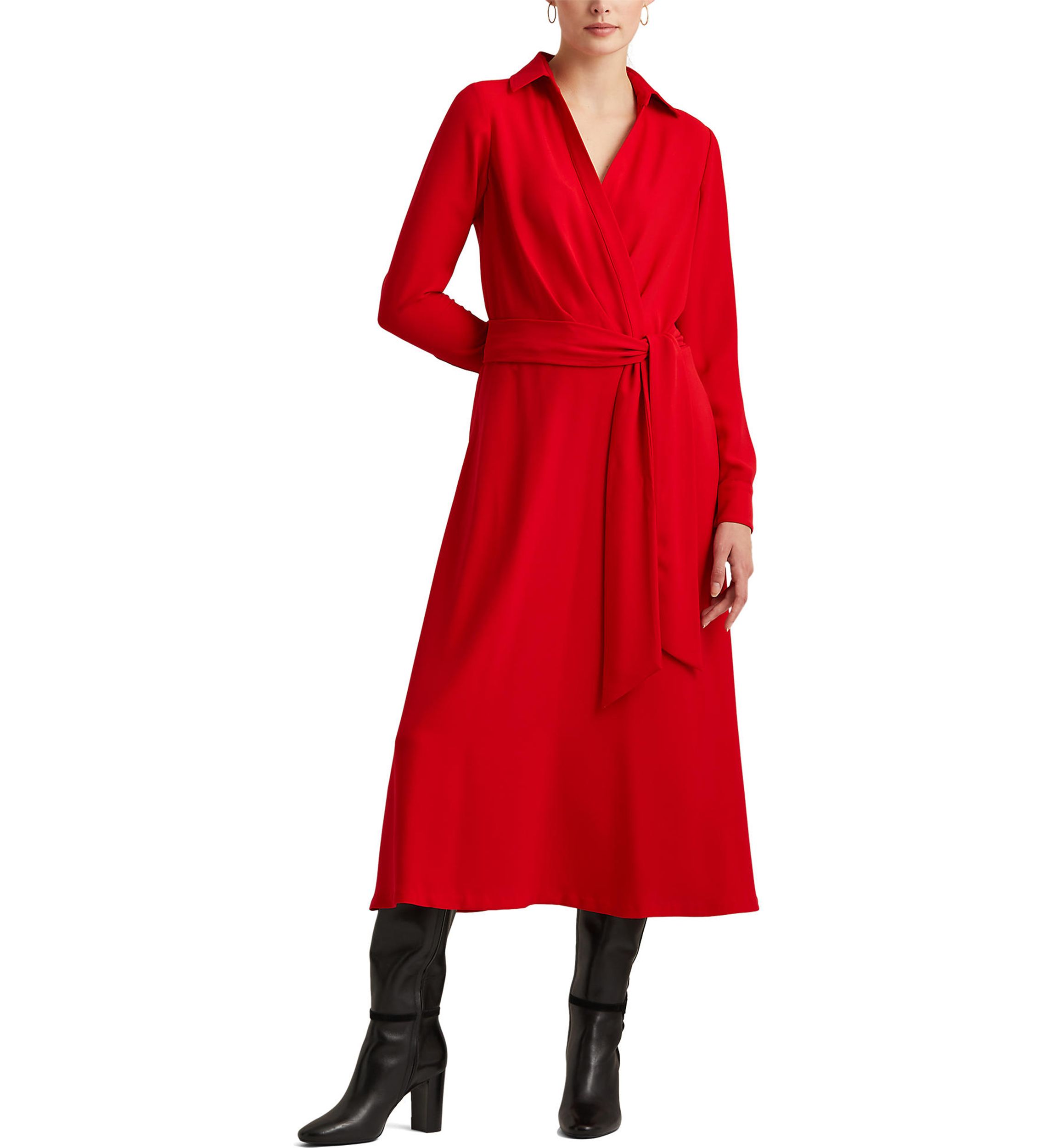 Womens Surplice Georgette Midi Dress