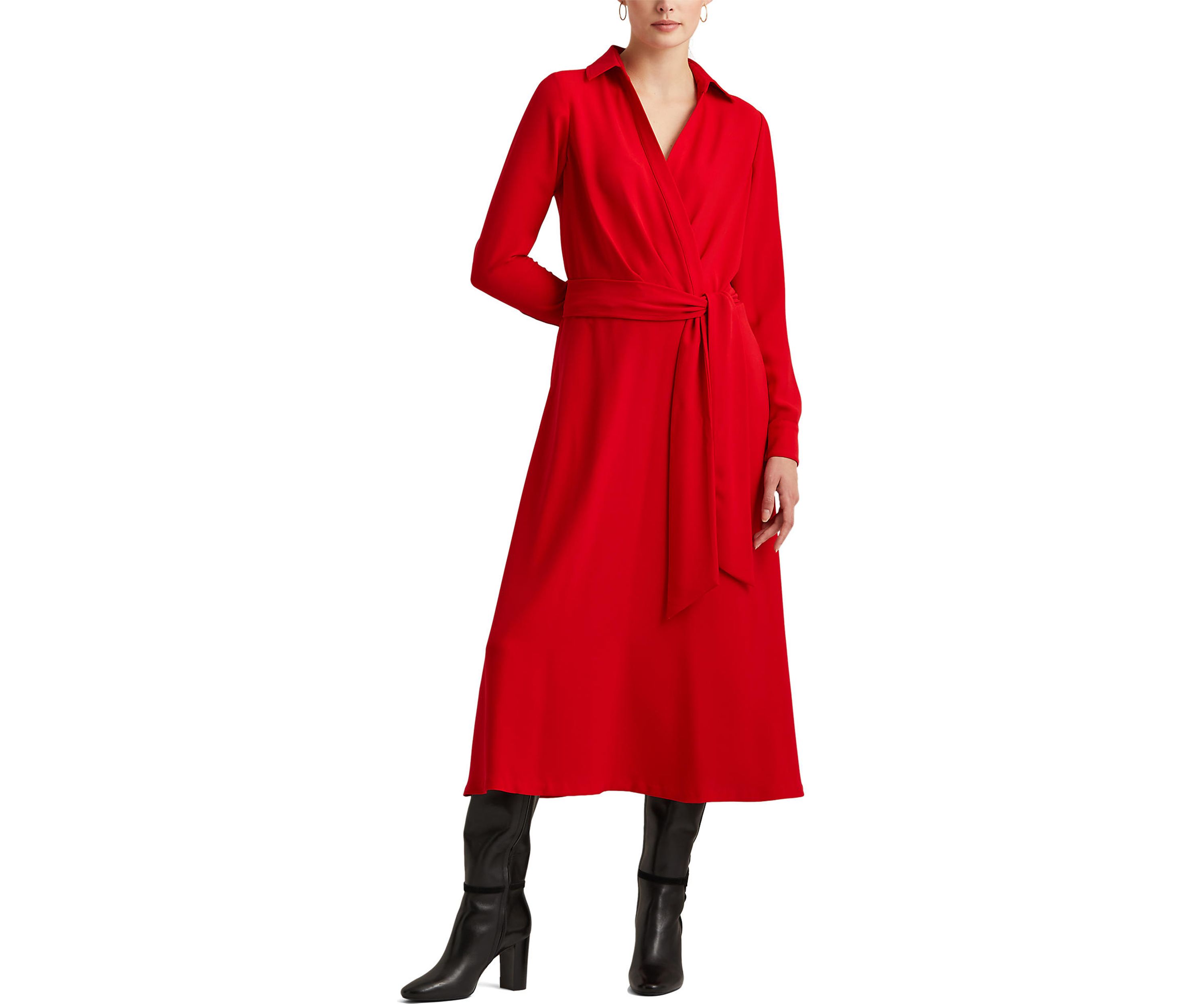 Womens Surplice Georgette Midi Dress