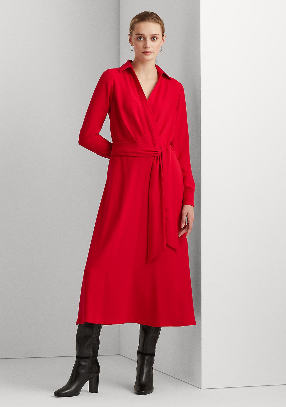 Womens Surplice Georgette Midi Dress