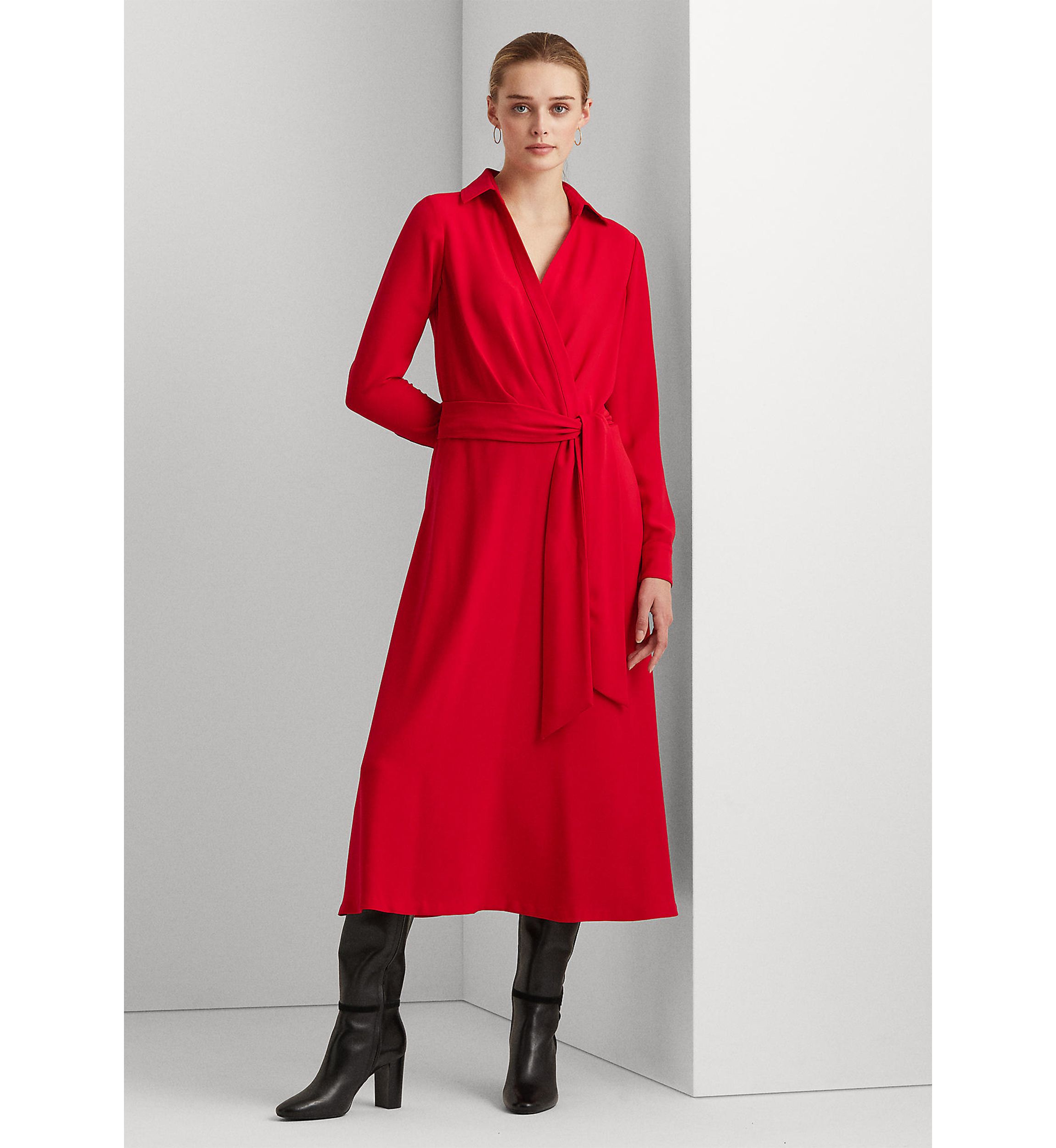 Womens Surplice Georgette Midi Dress