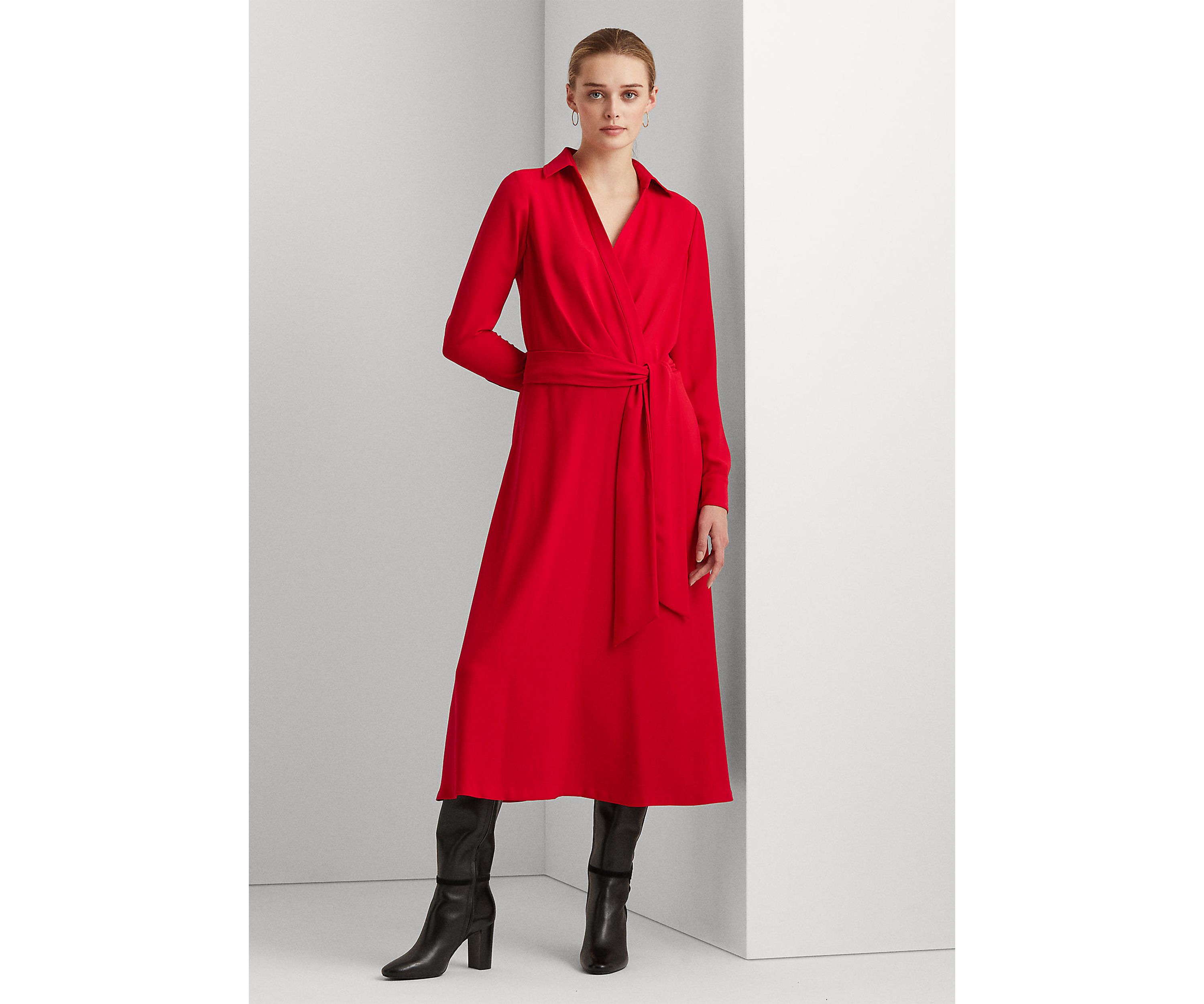 Womens Surplice Georgette Midi Dress
