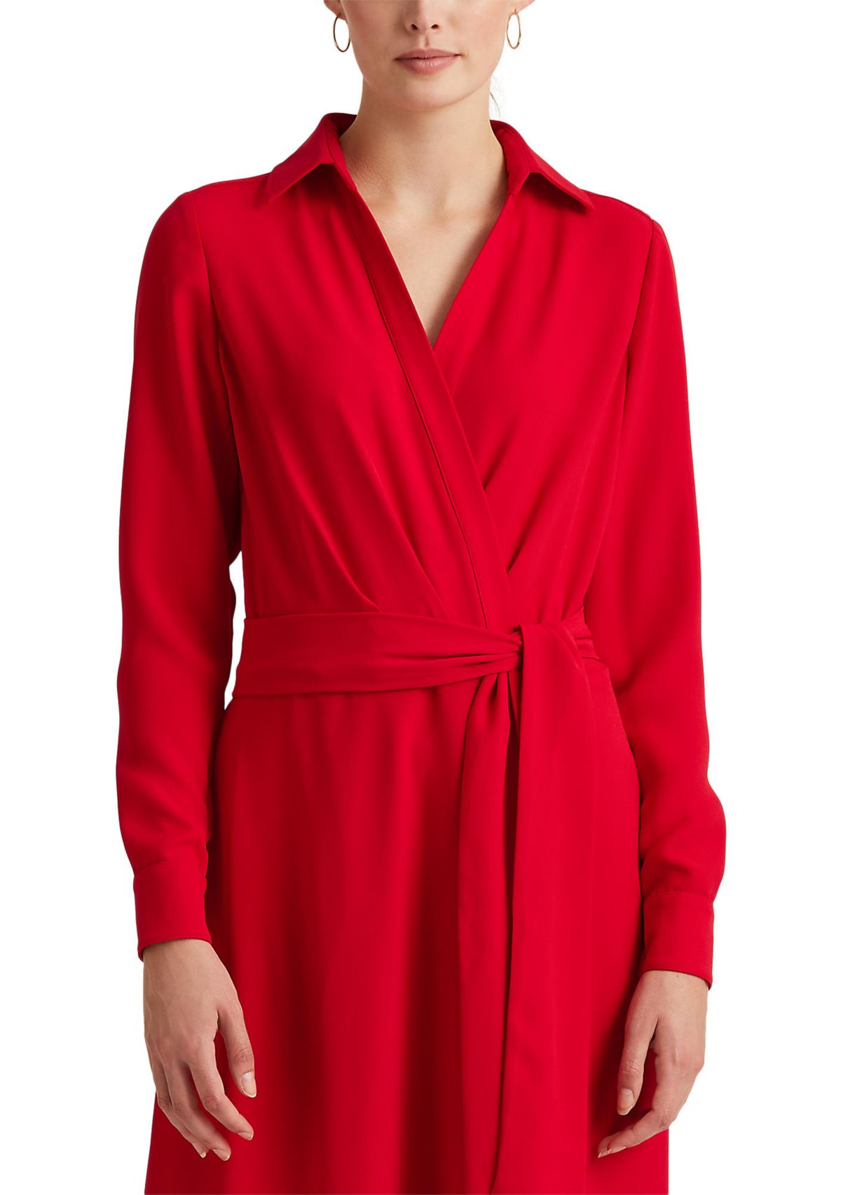 Womens Surplice Georgette Midi Dress