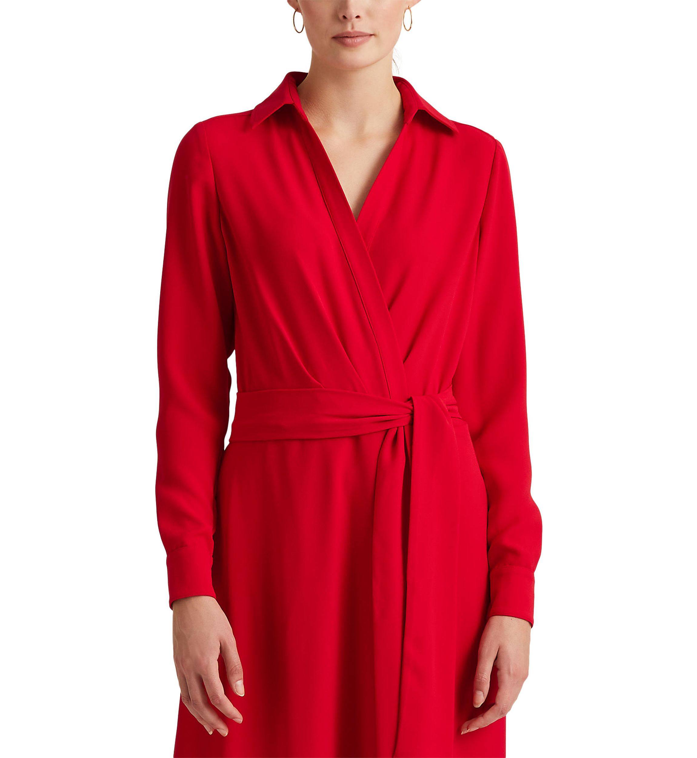 Womens Surplice Georgette Midi Dress