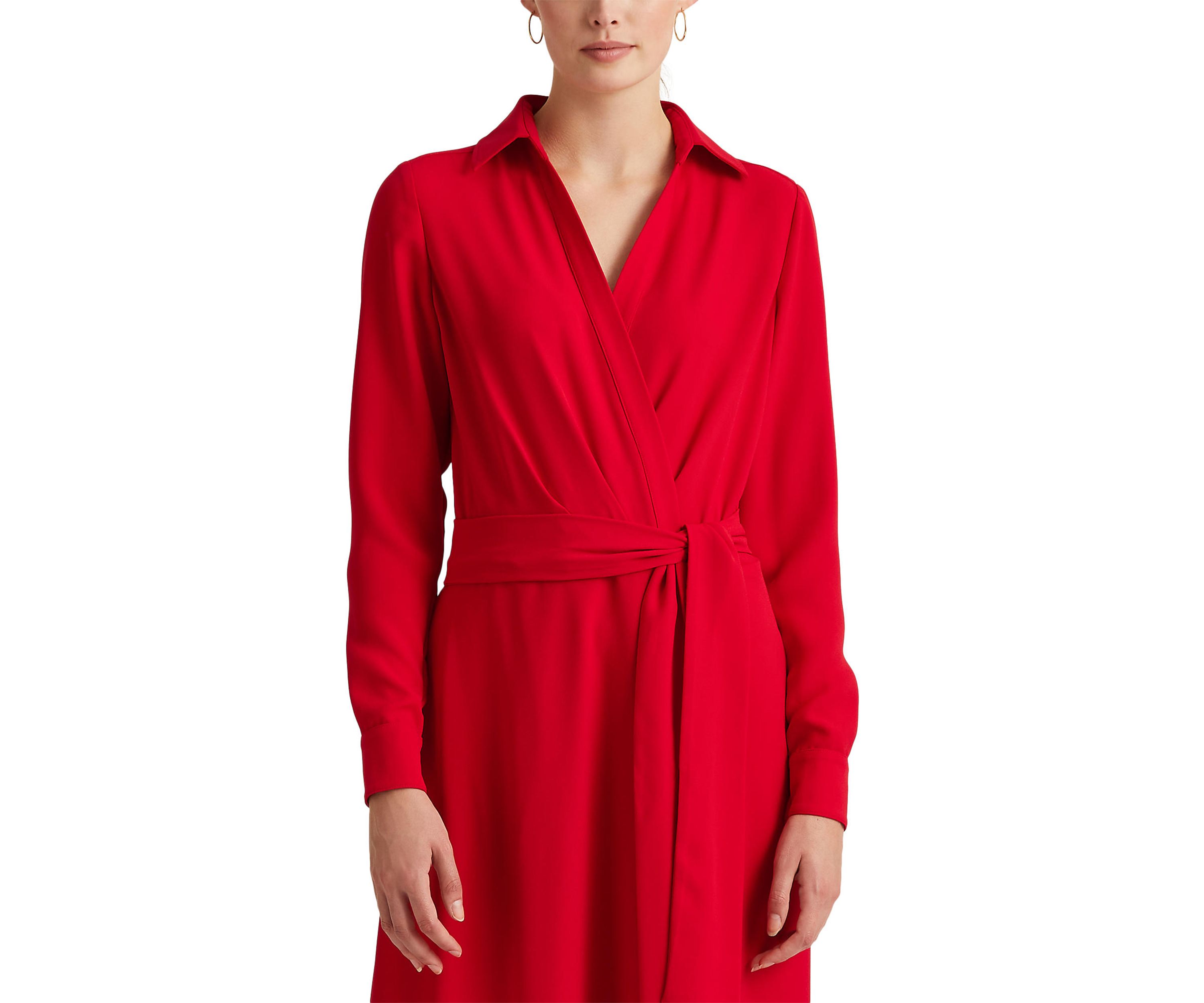Womens Surplice Georgette Midi Dress