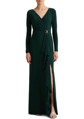 ralph lauren ruffle trim jersey gown