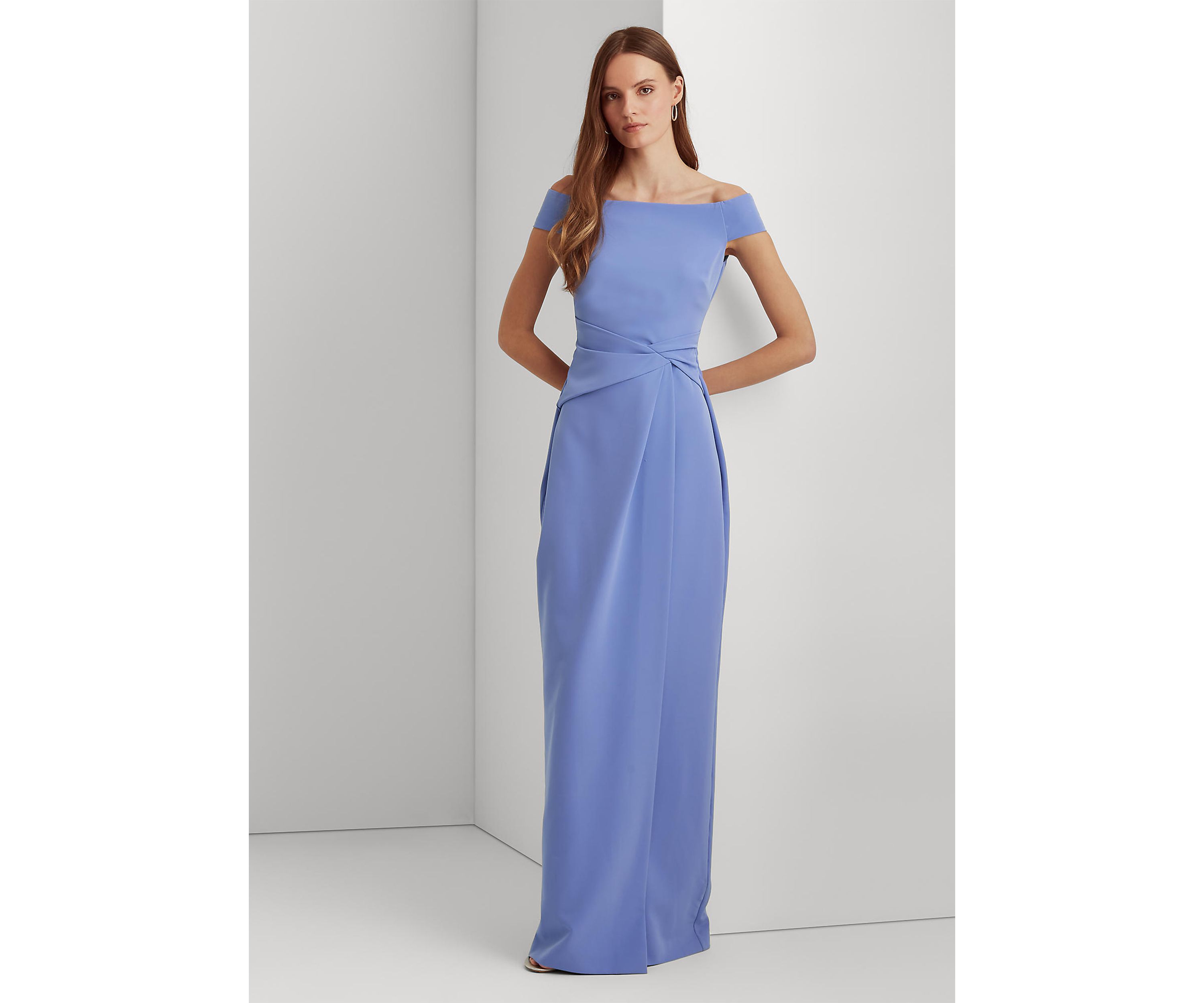 Crepe Off-the-Shoulder Gown