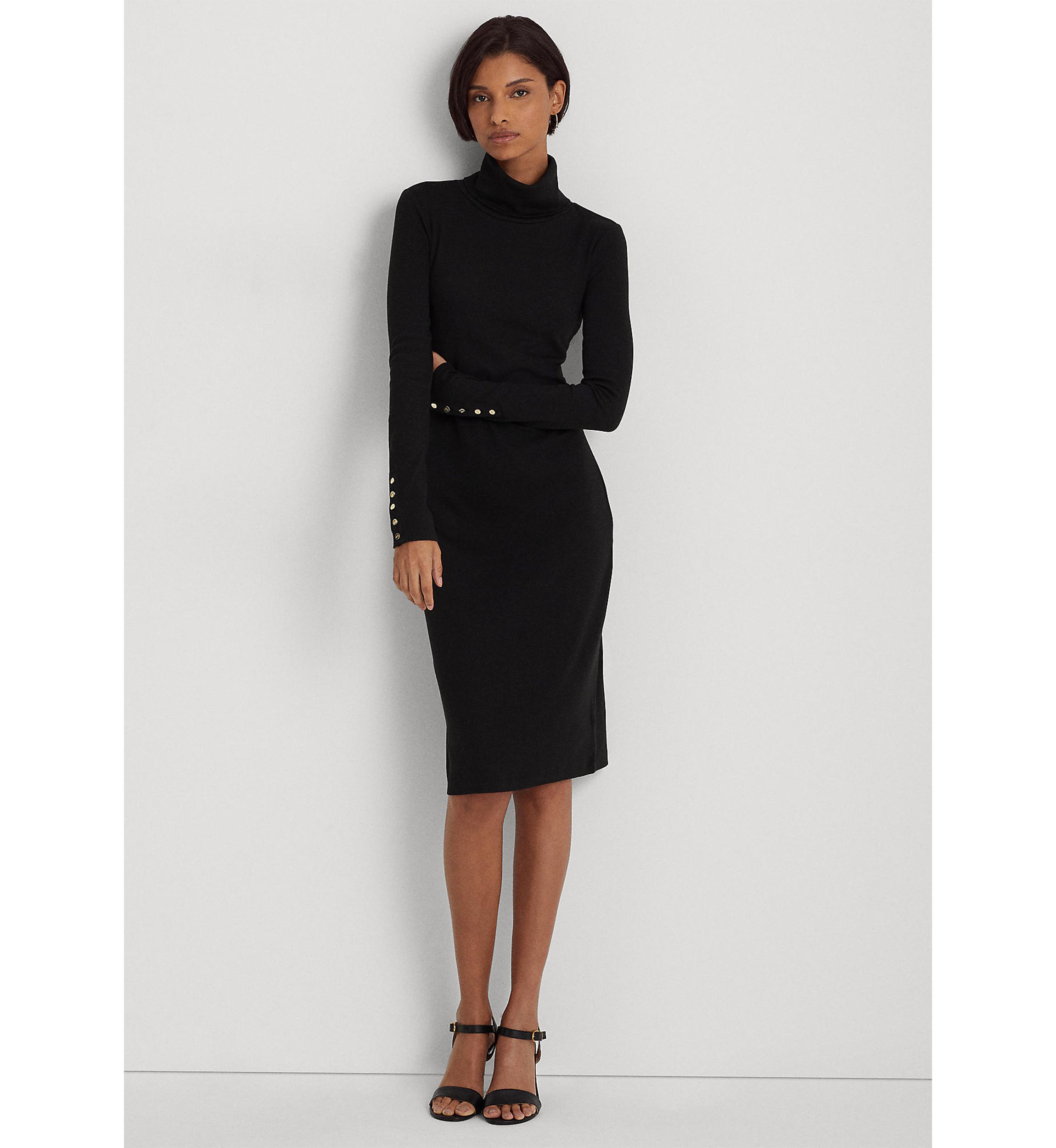 Cotton Blend Turtleneck Dress