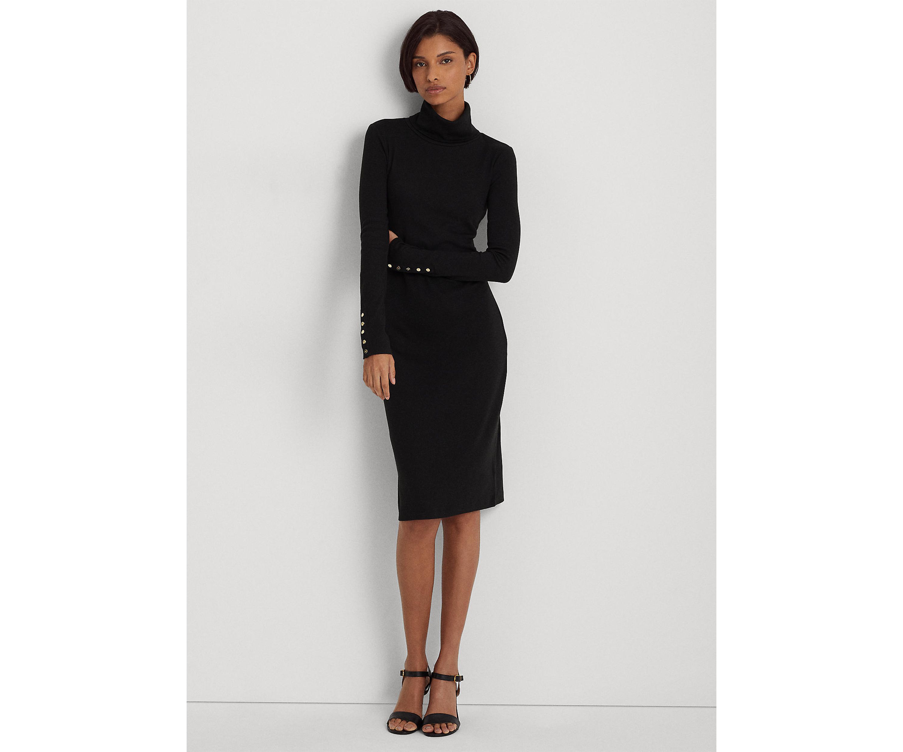 Cotton Blend Turtleneck Dress