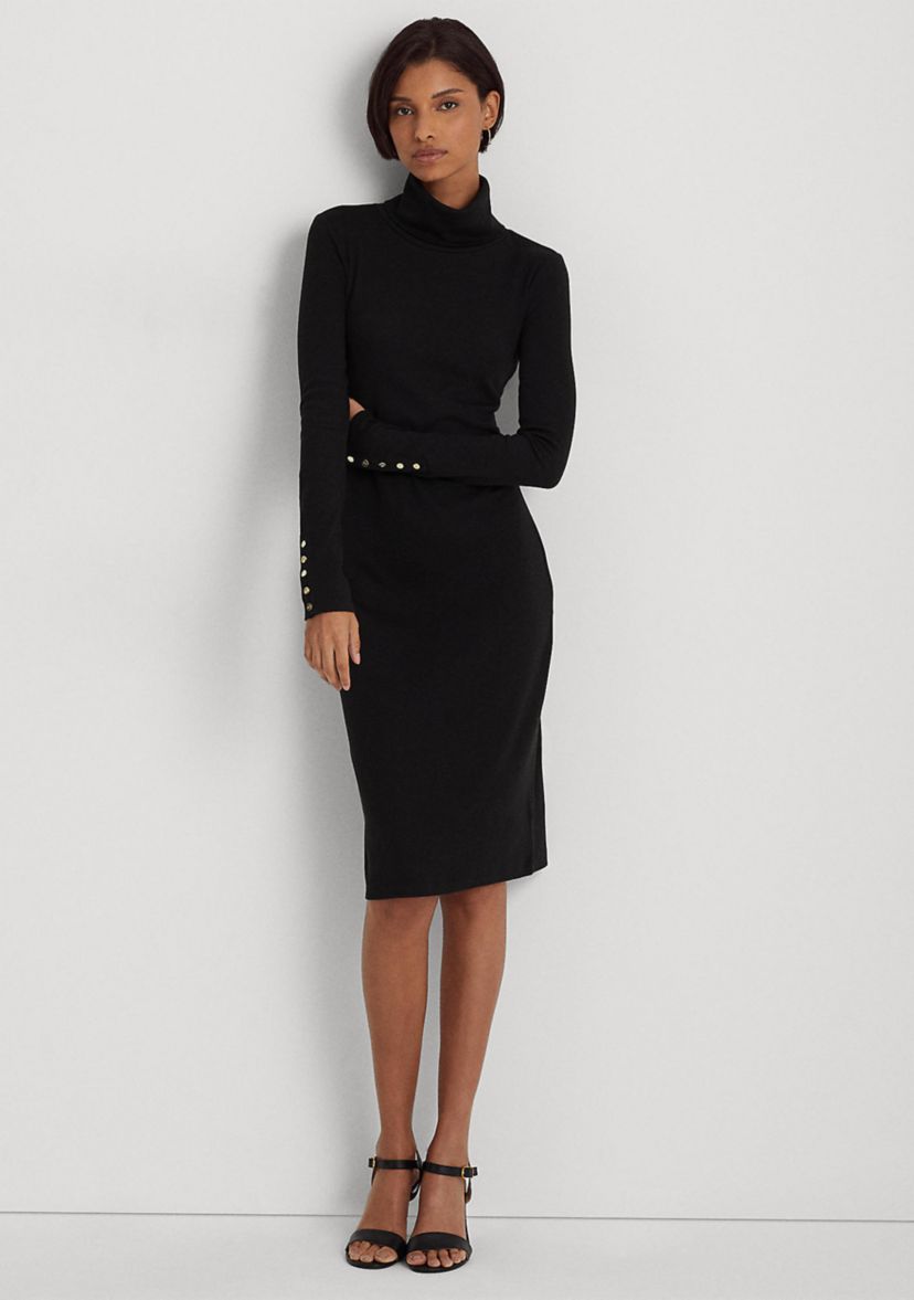 Cotton Blend Turtleneck Dress