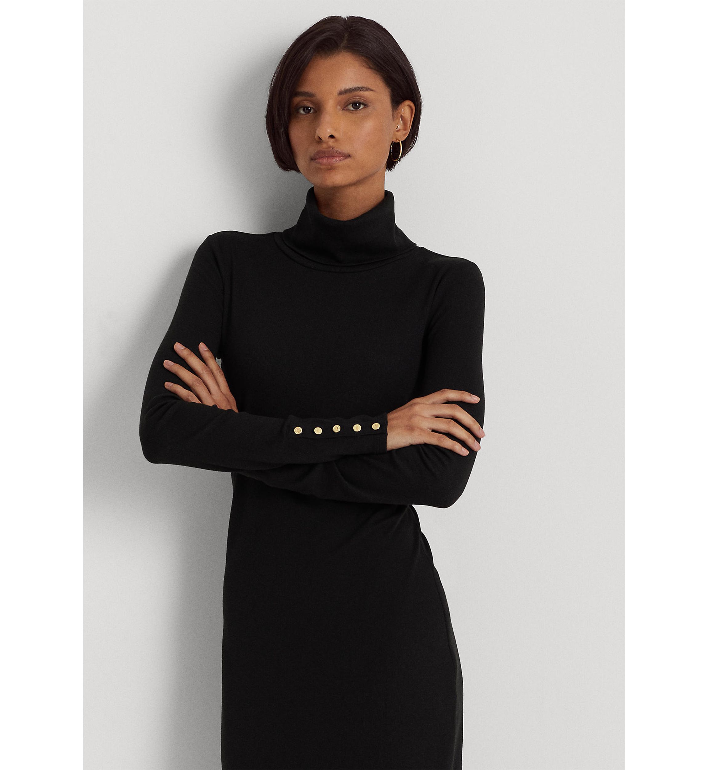 Cotton Blend Turtleneck Dress