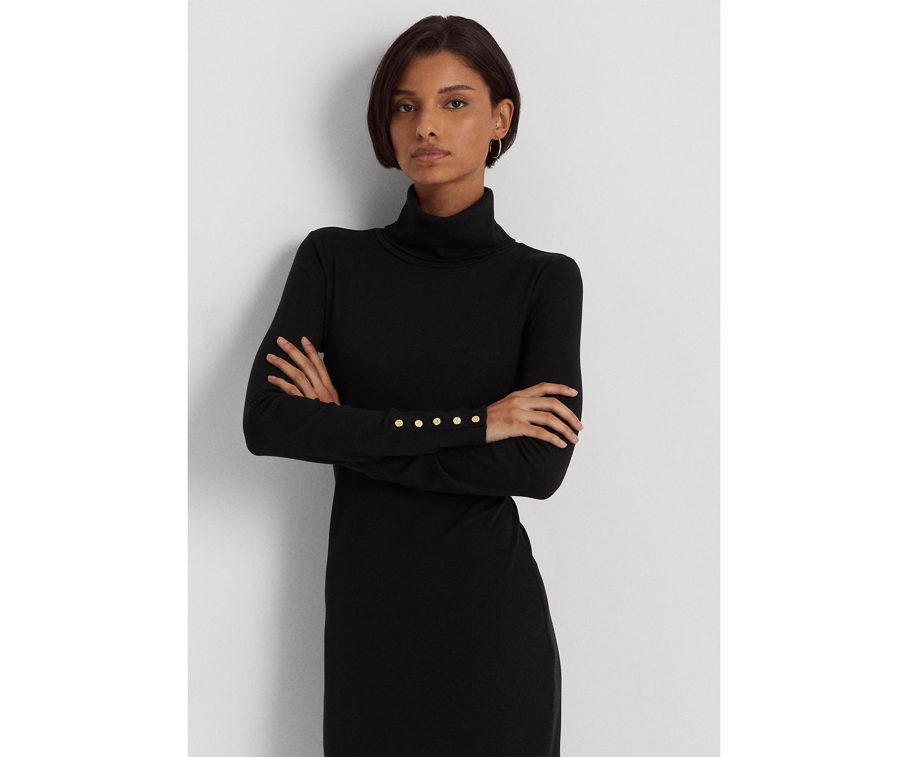 Cotton Blend Turtleneck Dress