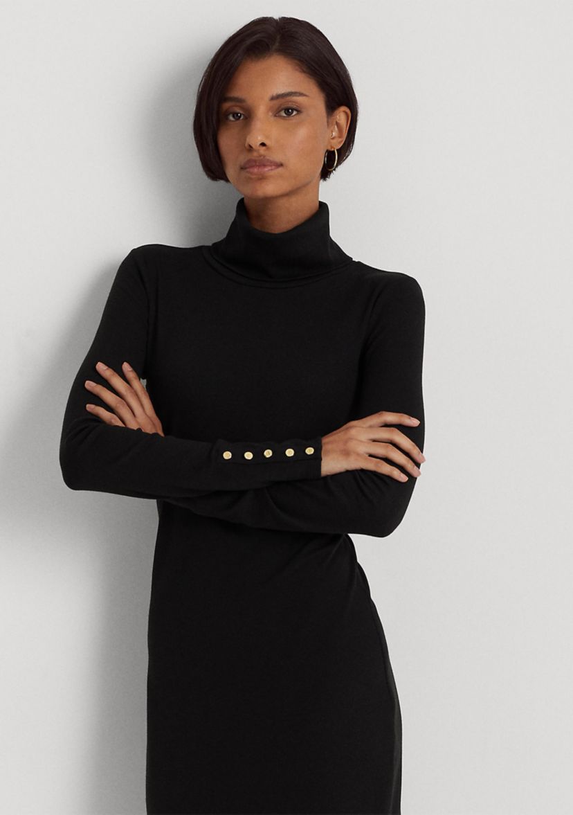 Cotton Blend Turtleneck Dress