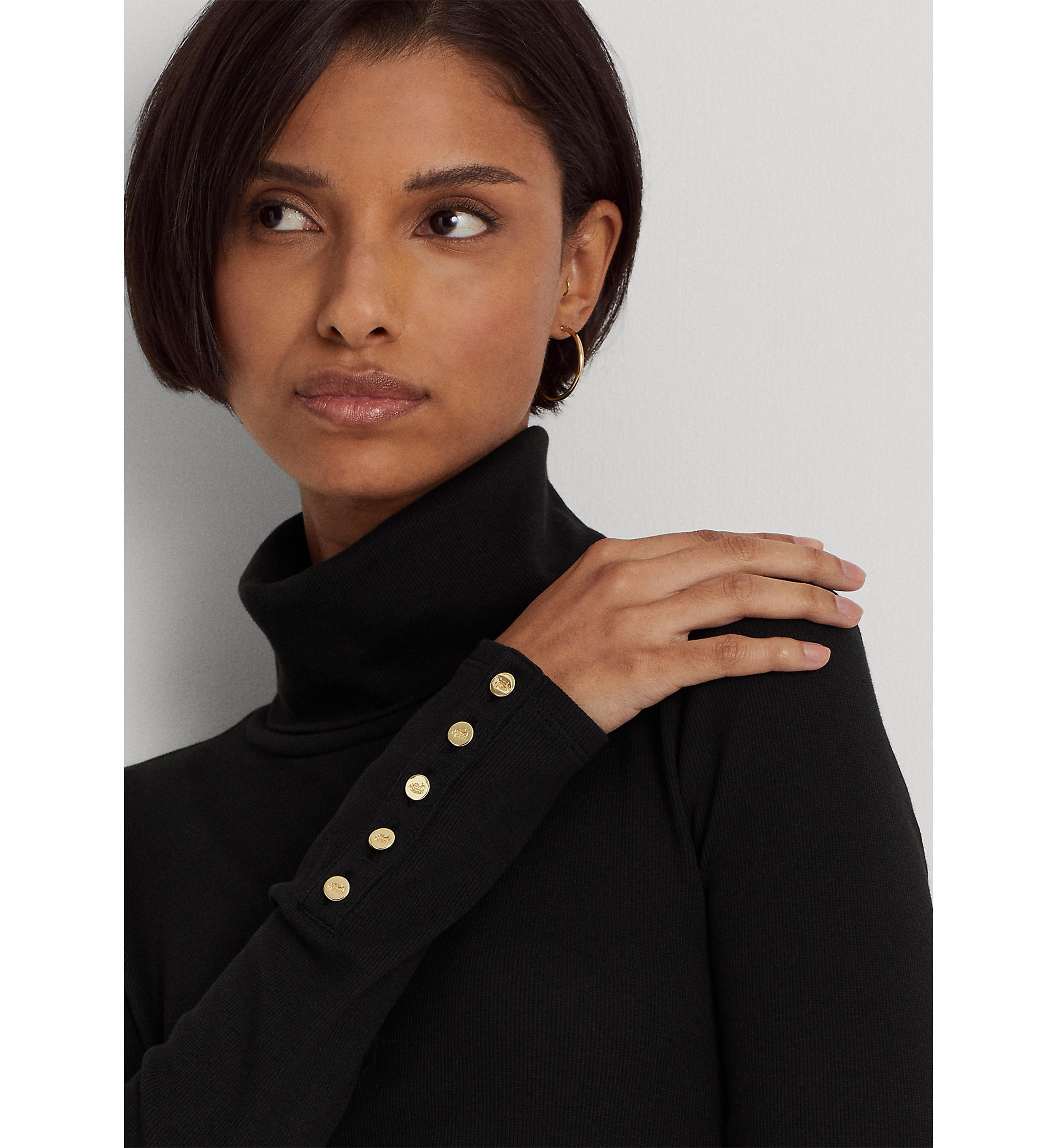 Cotton Blend Turtleneck Dress