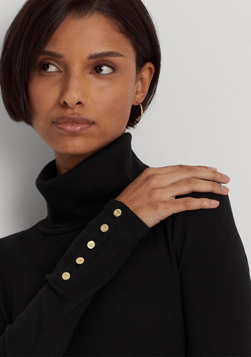 Cotton Blend Turtleneck Dress