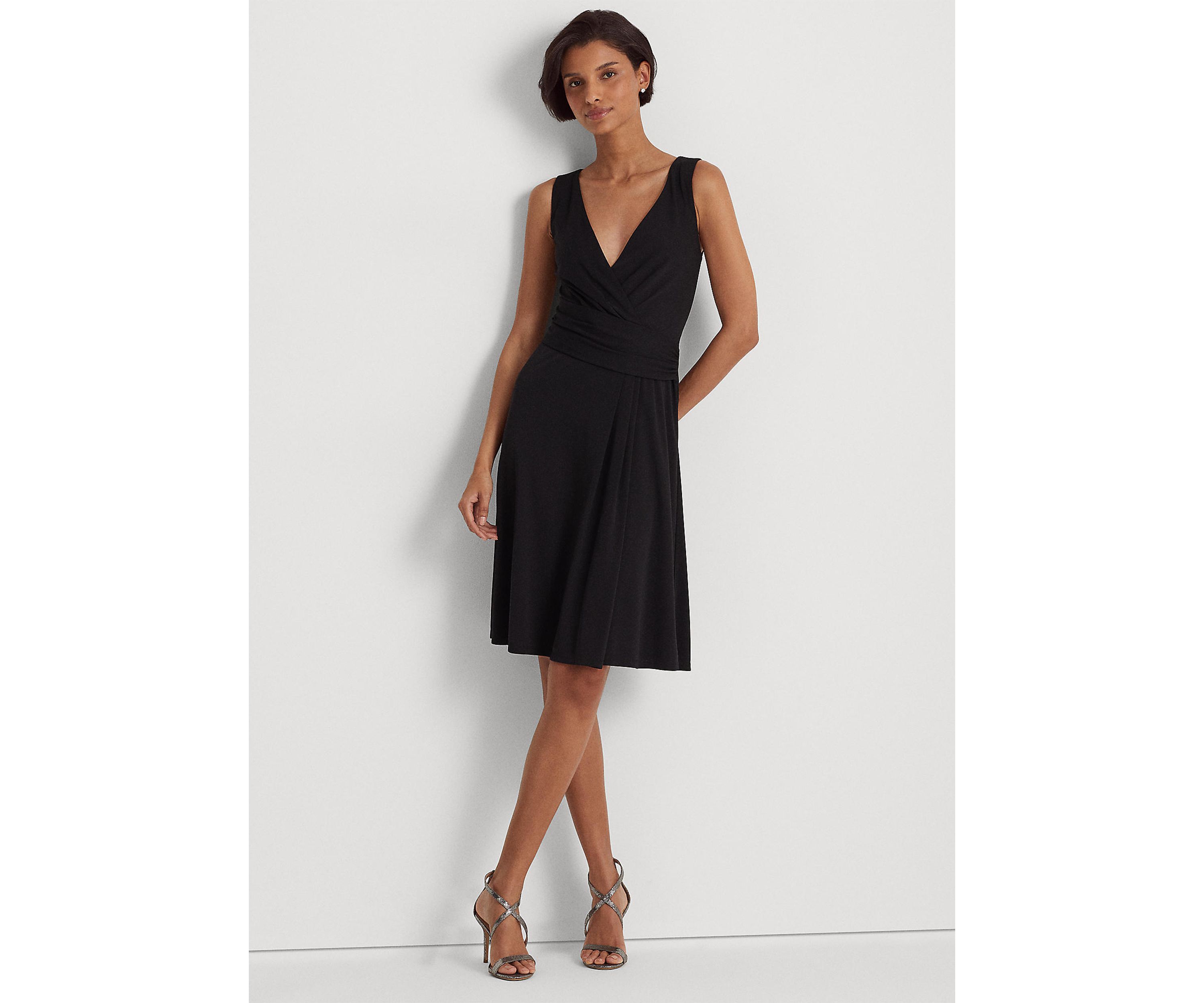 Surplice Jersey Sleeveless Dress
