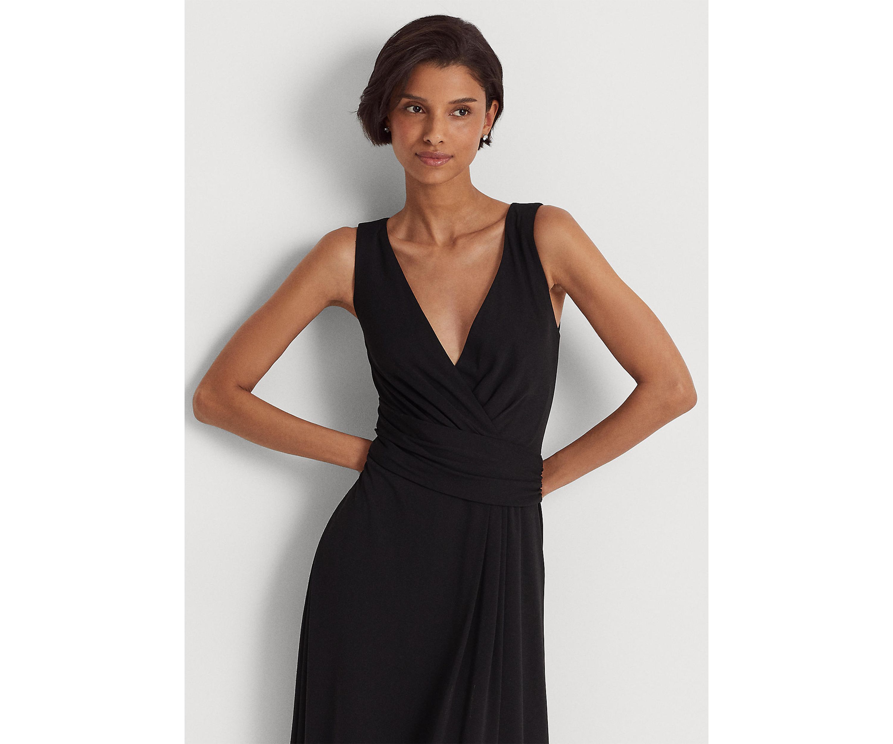 Surplice Jersey Sleeveless Dress