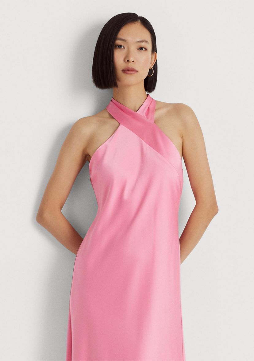 Satin Charmeuse Halter Cocktail Dress