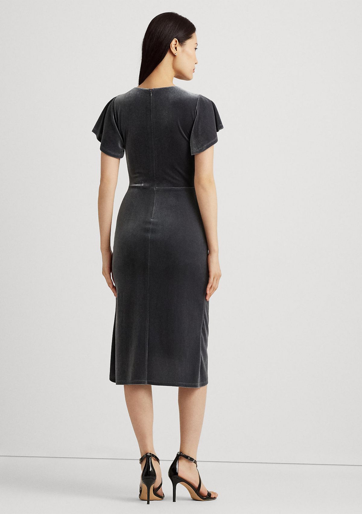 Flutter Sleeve Solid Velvet Gown
