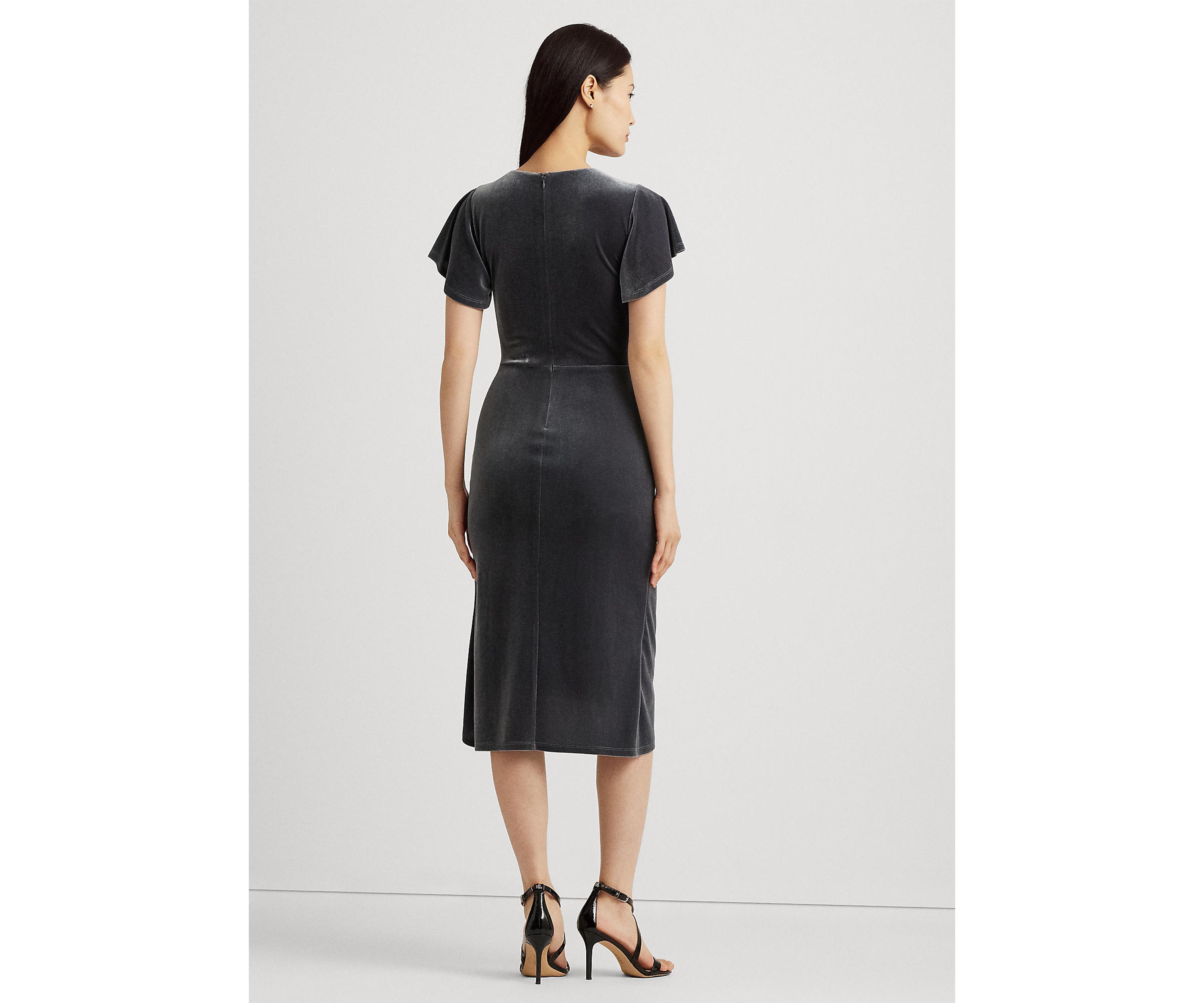 Flutter Sleeve Solid Velvet Gown