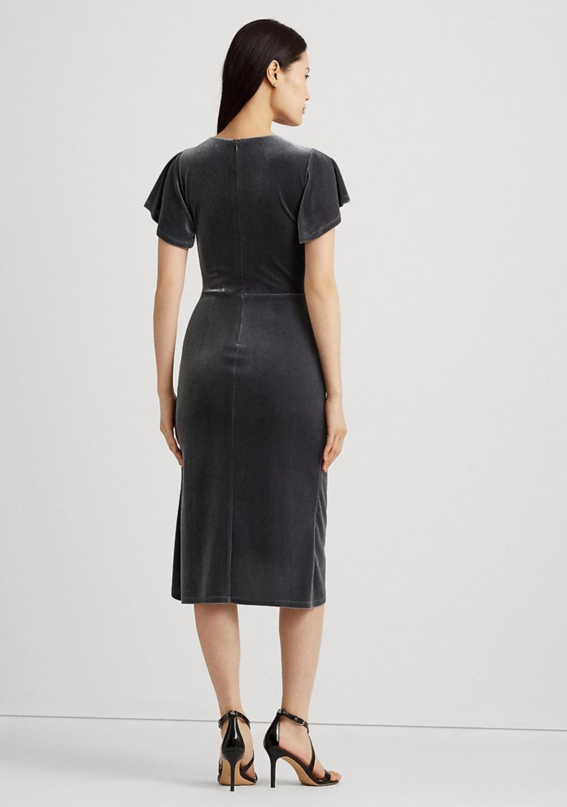 Flutter Sleeve Solid Velvet Gown