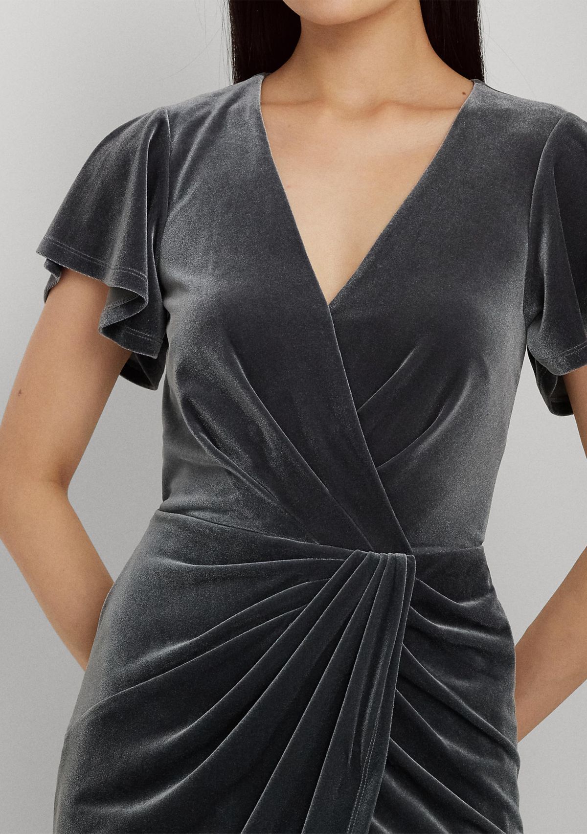 Flutter Sleeve Solid Velvet Gown
