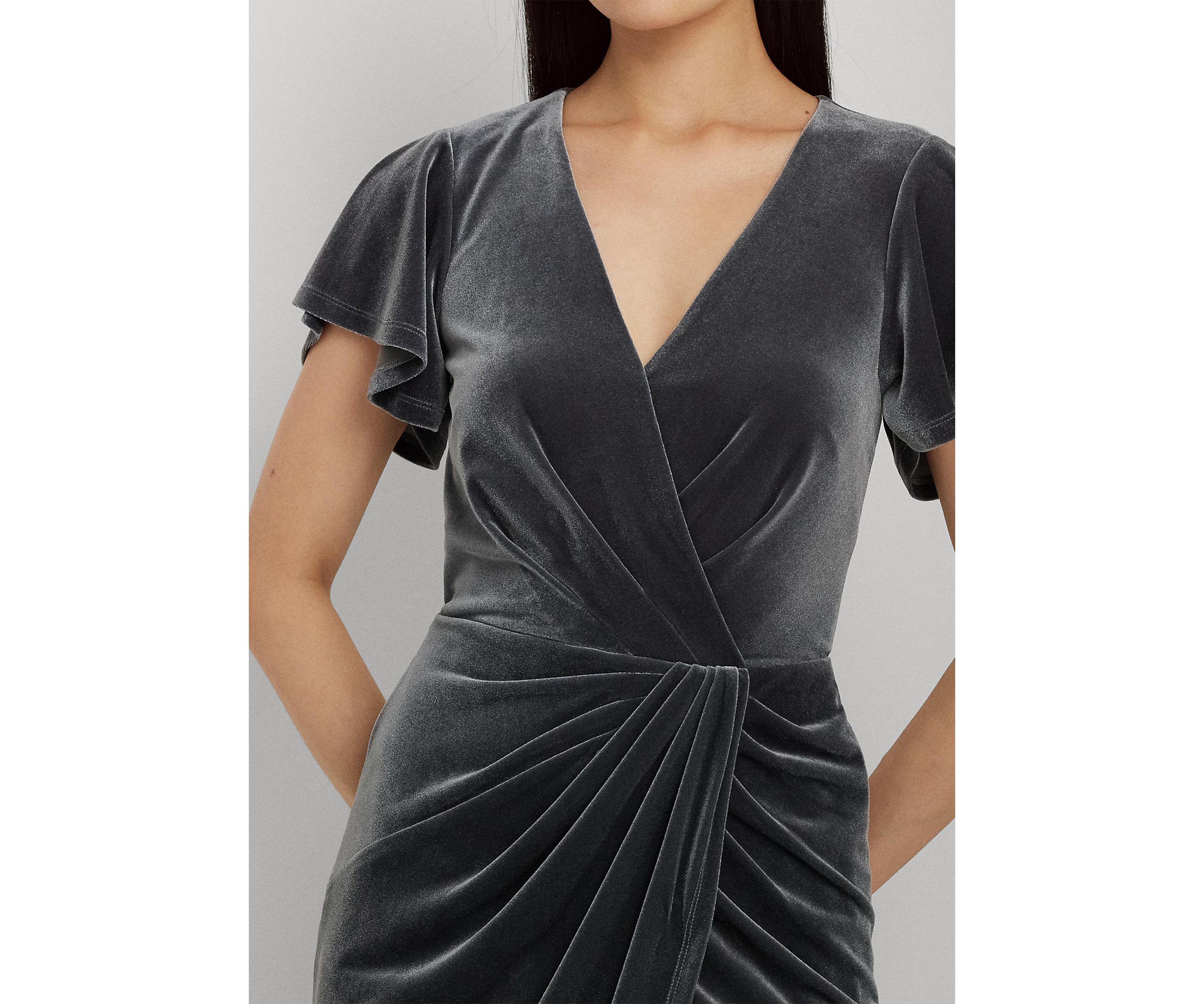 Flutter Sleeve Solid Velvet Gown
