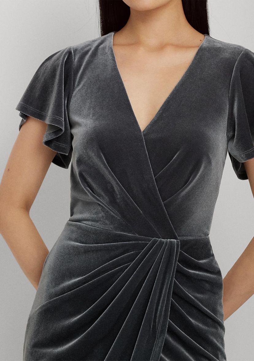 Flutter Sleeve Solid Velvet Gown