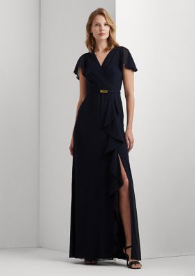 Lauren Ralph Lauren Women's Belted Georgette Flutter-Sleeve Gown