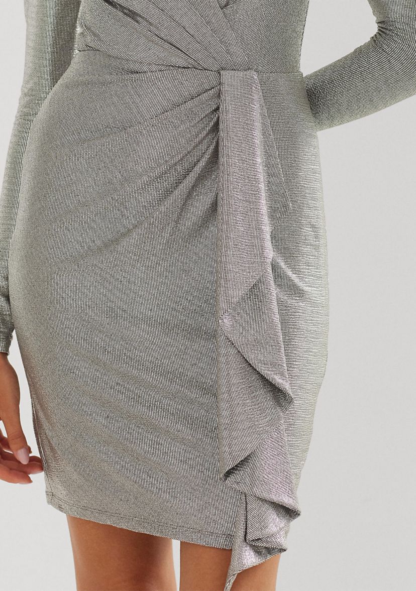 Metallic Knit Surplice Cocktail Dress