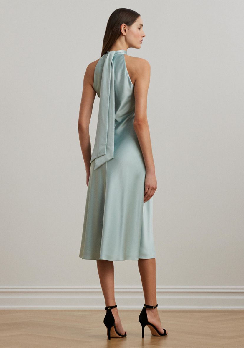 Womens Satin Charmeuse Halter Cocktail Dress