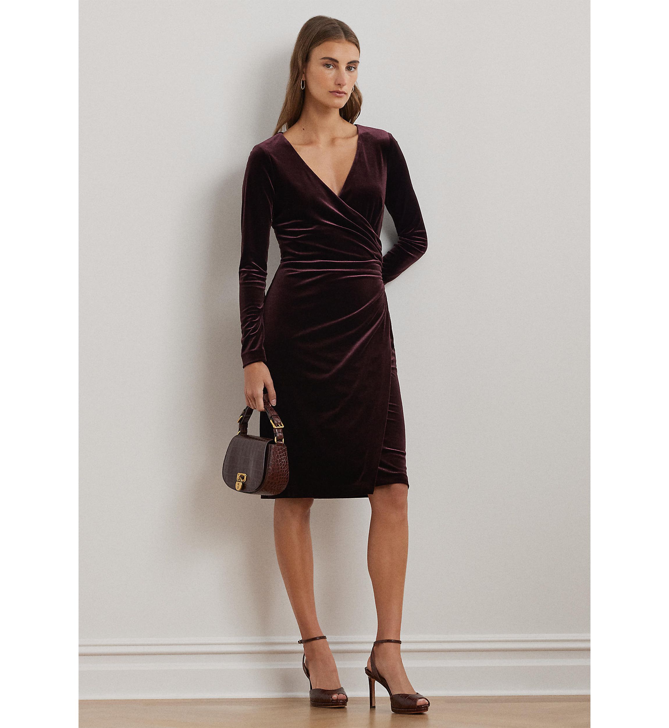 Stretch Velvet Surplice Dress