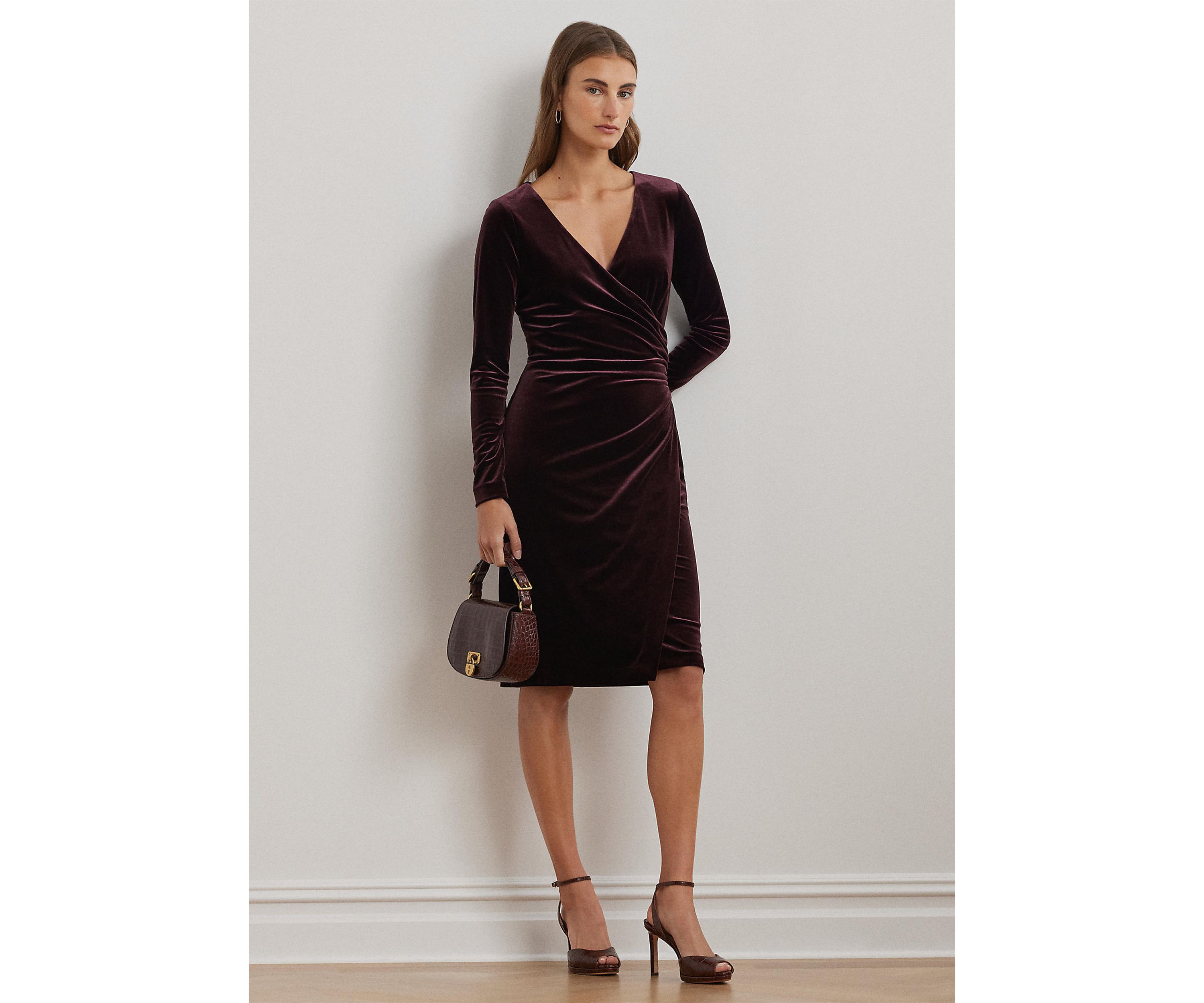 Stretch Velvet Surplice Dress