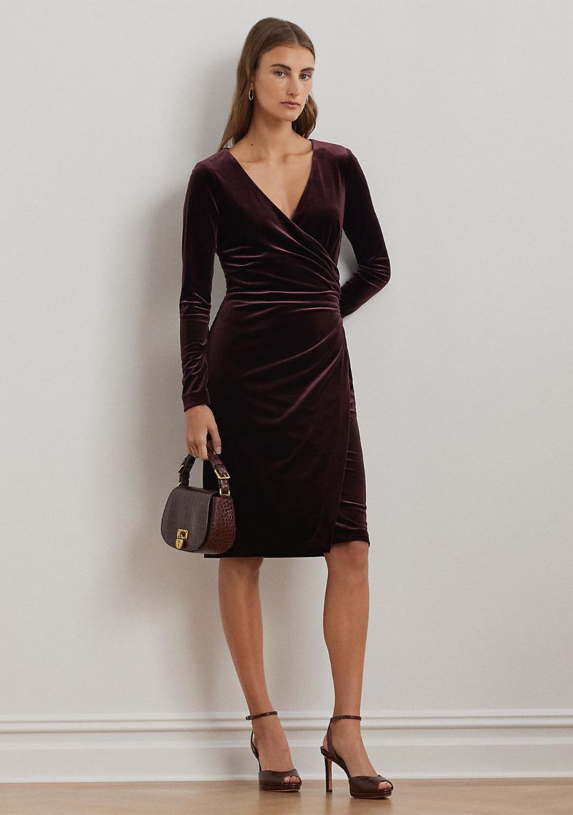 Stretch Velvet Surplice Dress