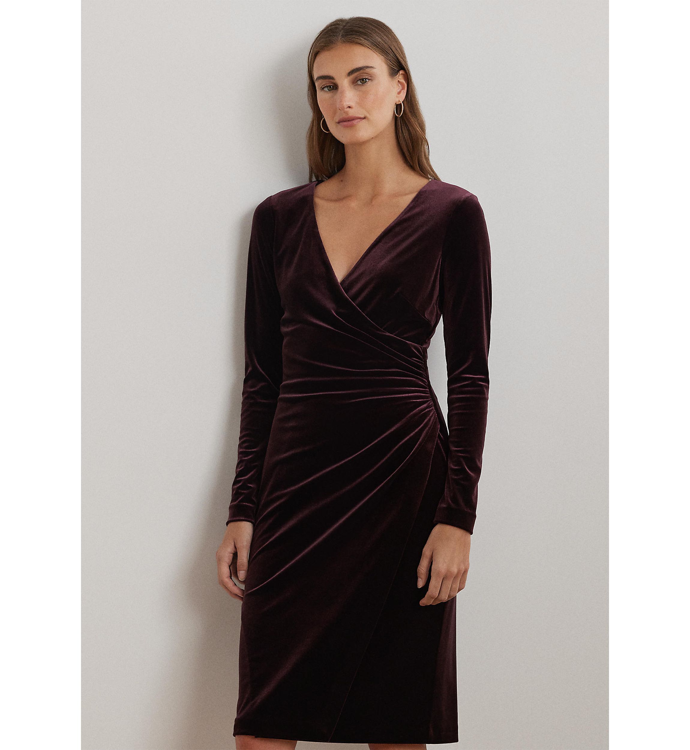 Stretch Velvet Surplice Dress