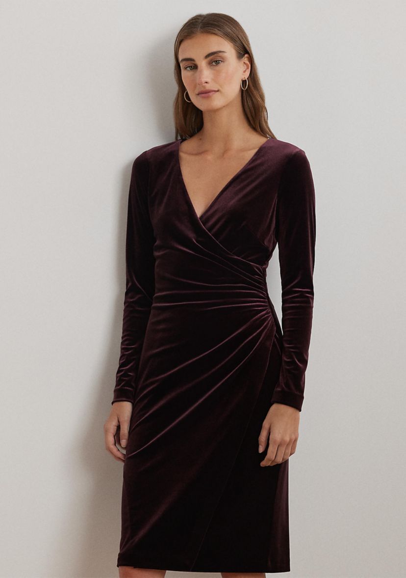 Stretch Velvet Surplice Dress