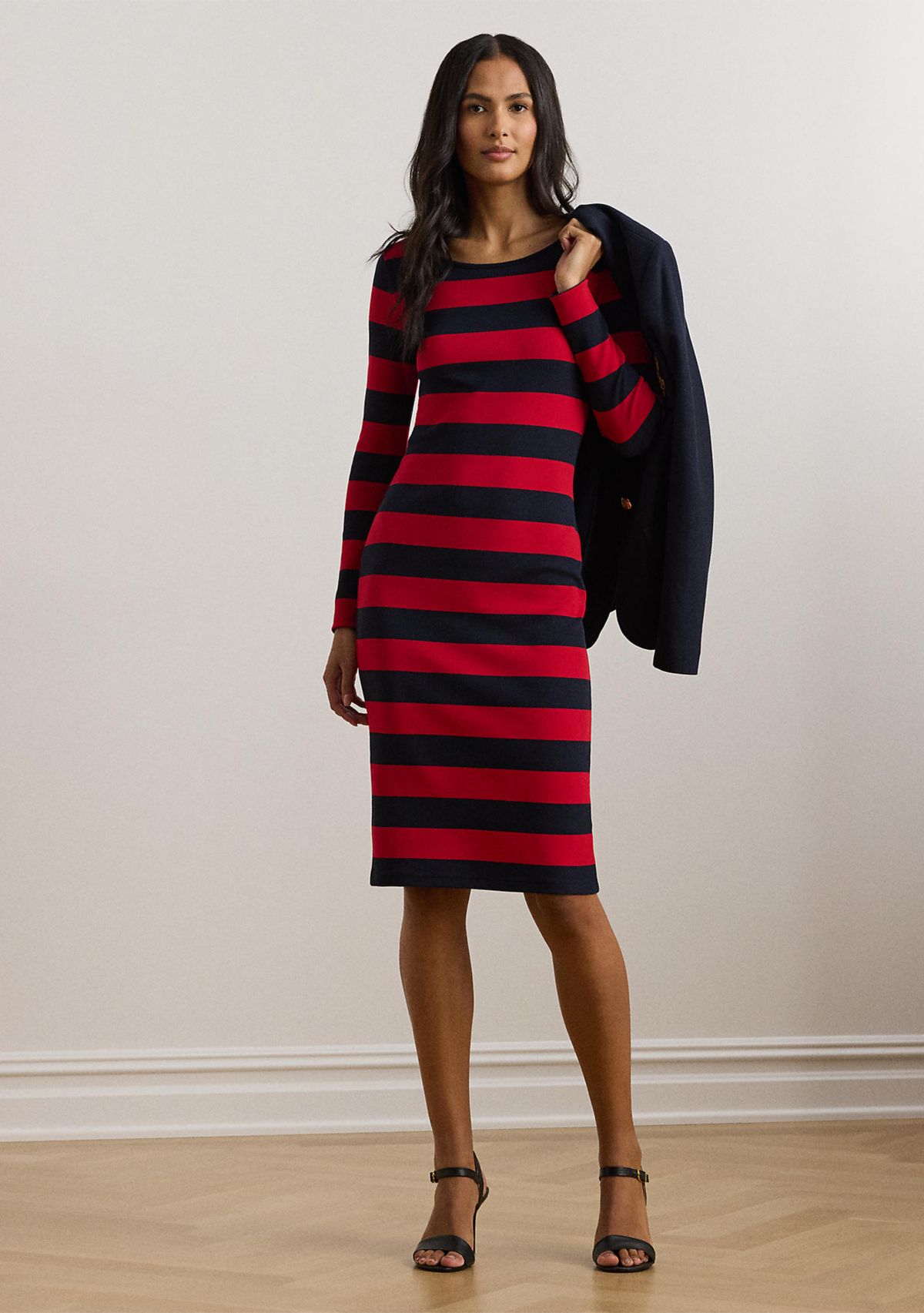 Striped Cotton Blend Ribbed Dress