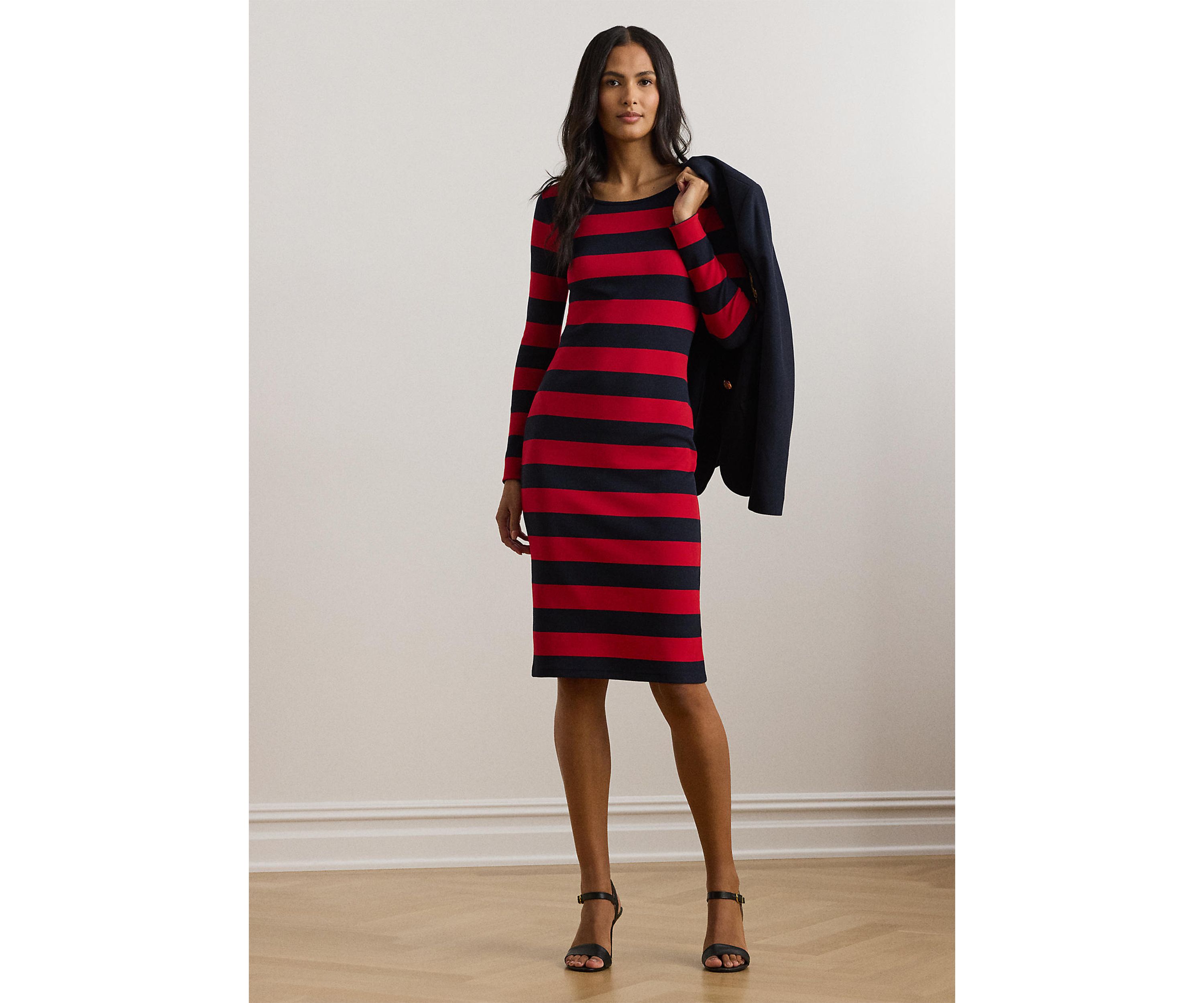 Striped Cotton Blend Ribbed Dress
