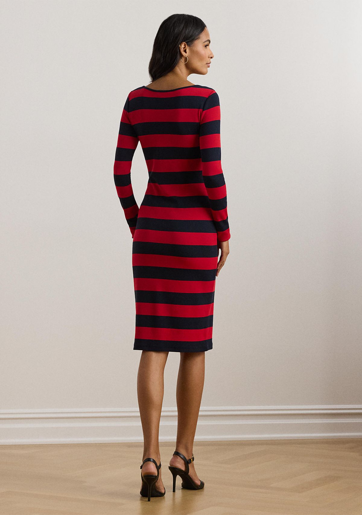 Striped Cotton Blend Ribbed Dress