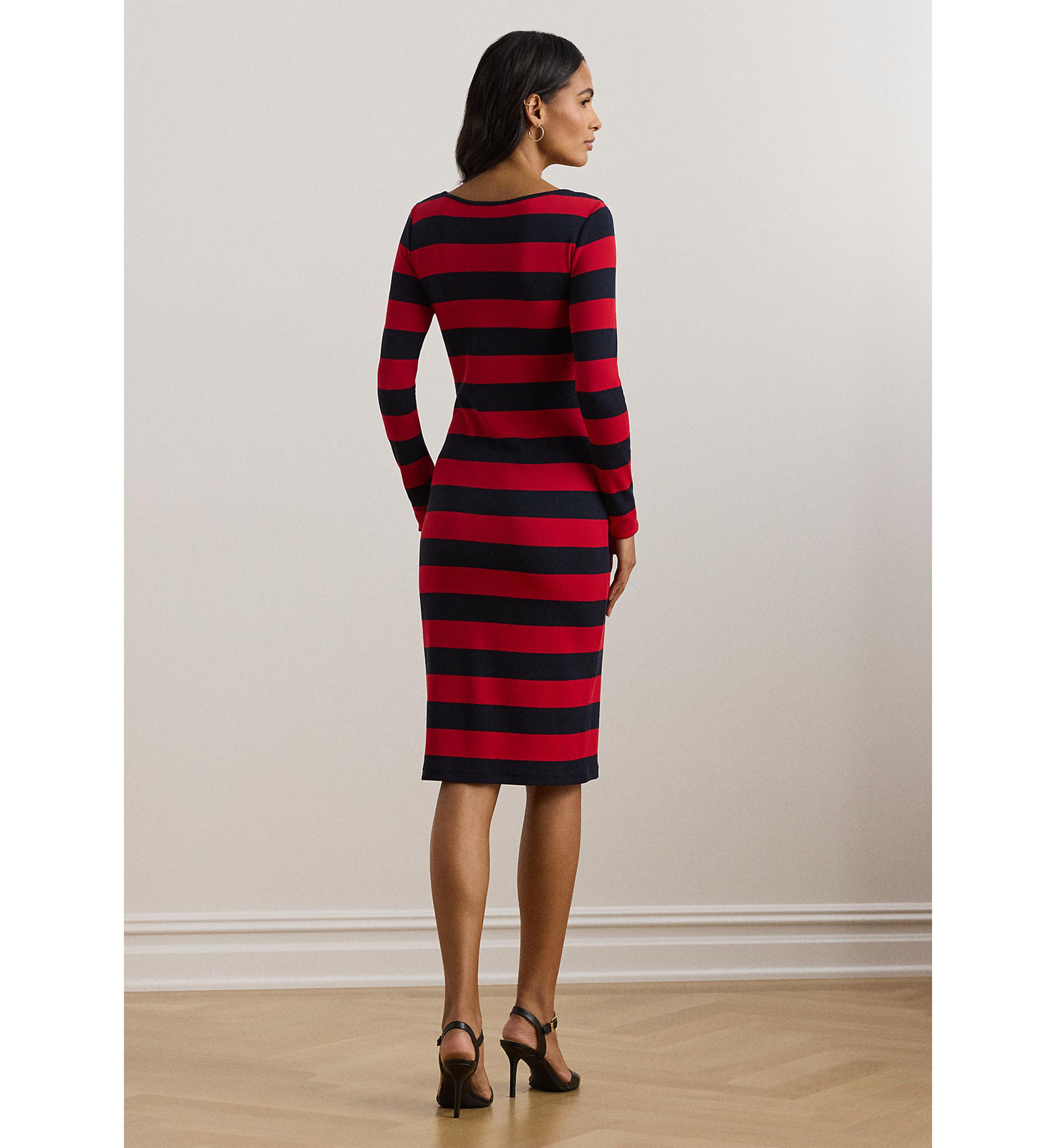 Striped Cotton Blend Ribbed Dress