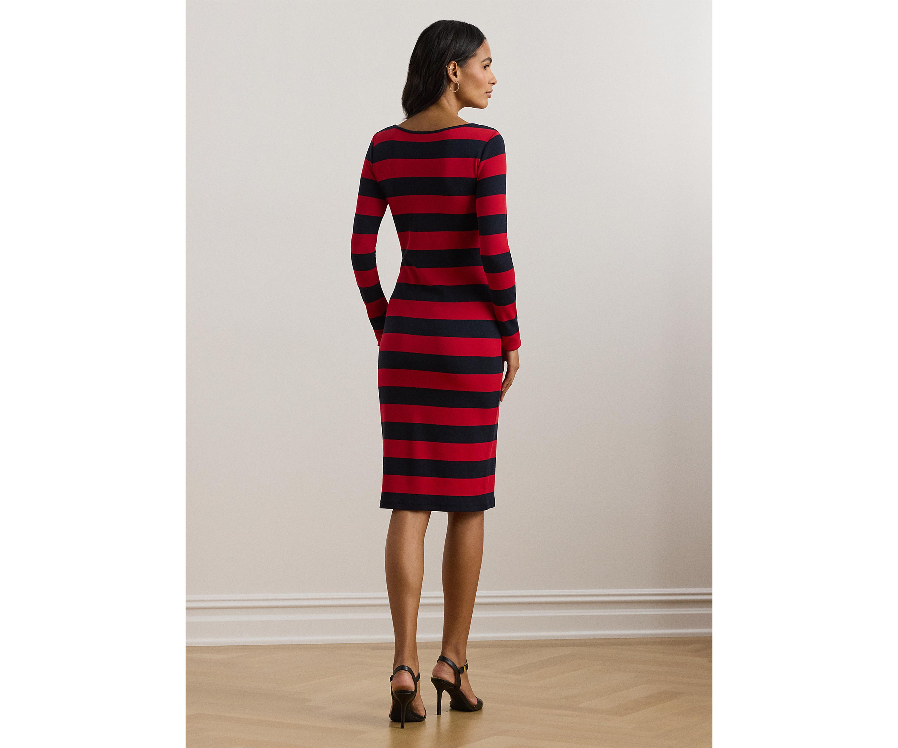 Striped Cotton Blend Ribbed Dress
