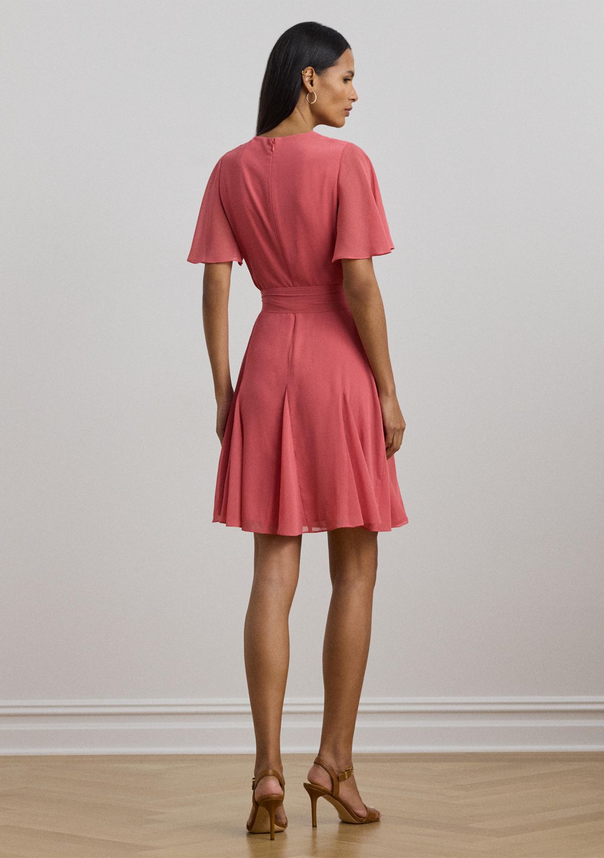 Womens Crinkle Georgette Surplice Dress