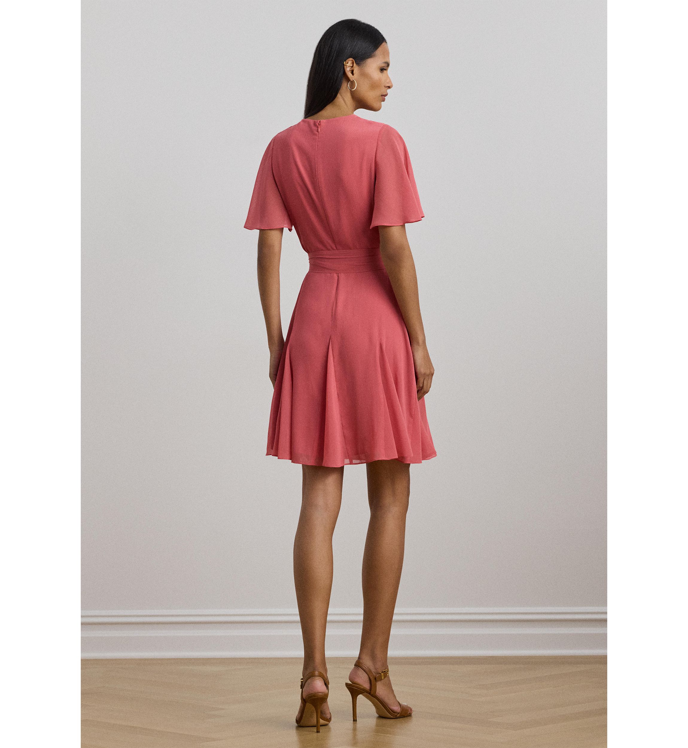 Womens Crinkle Georgette Surplice Dress