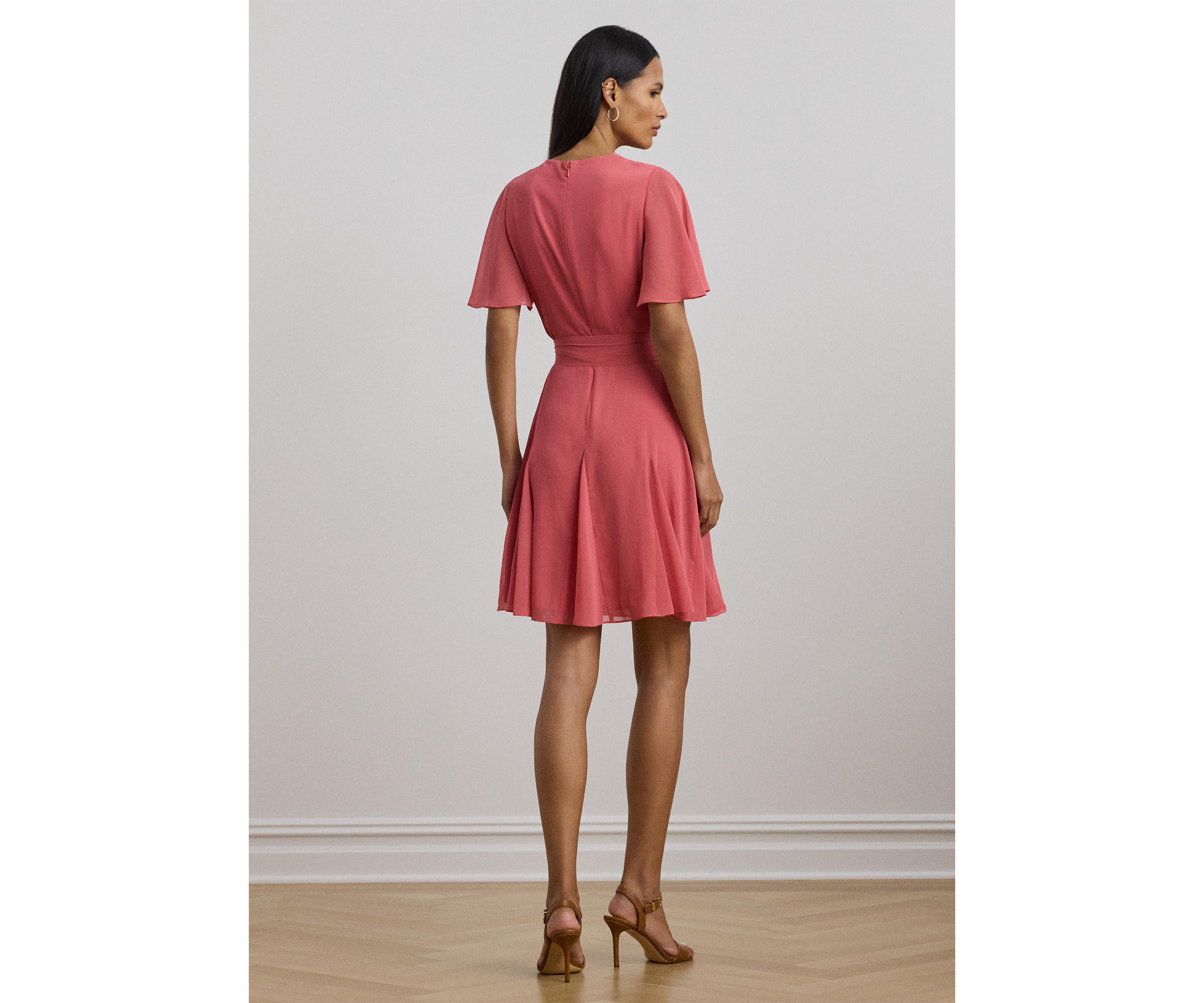 Womens Crinkle Georgette Surplice Dress
