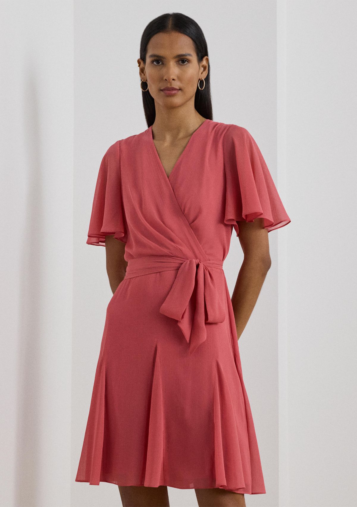 Womens Crinkle Georgette Surplice Dress