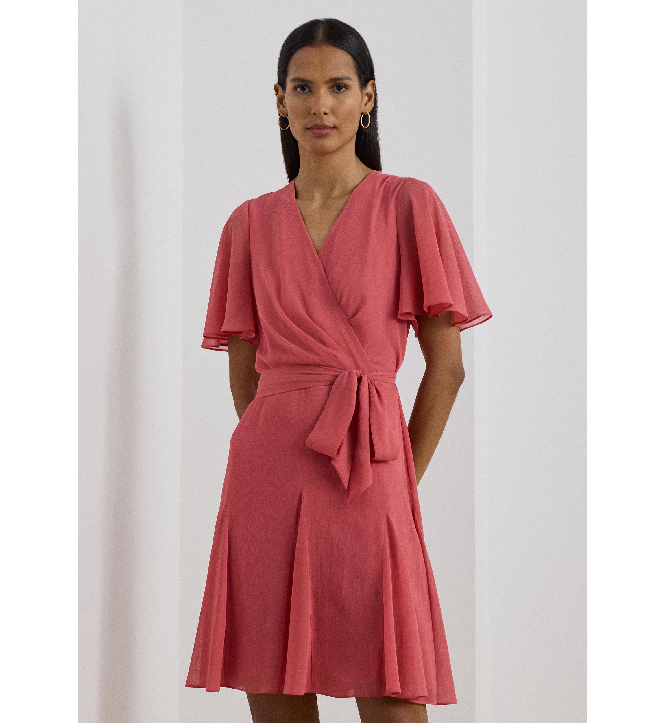 Womens Crinkle Georgette Surplice Dress